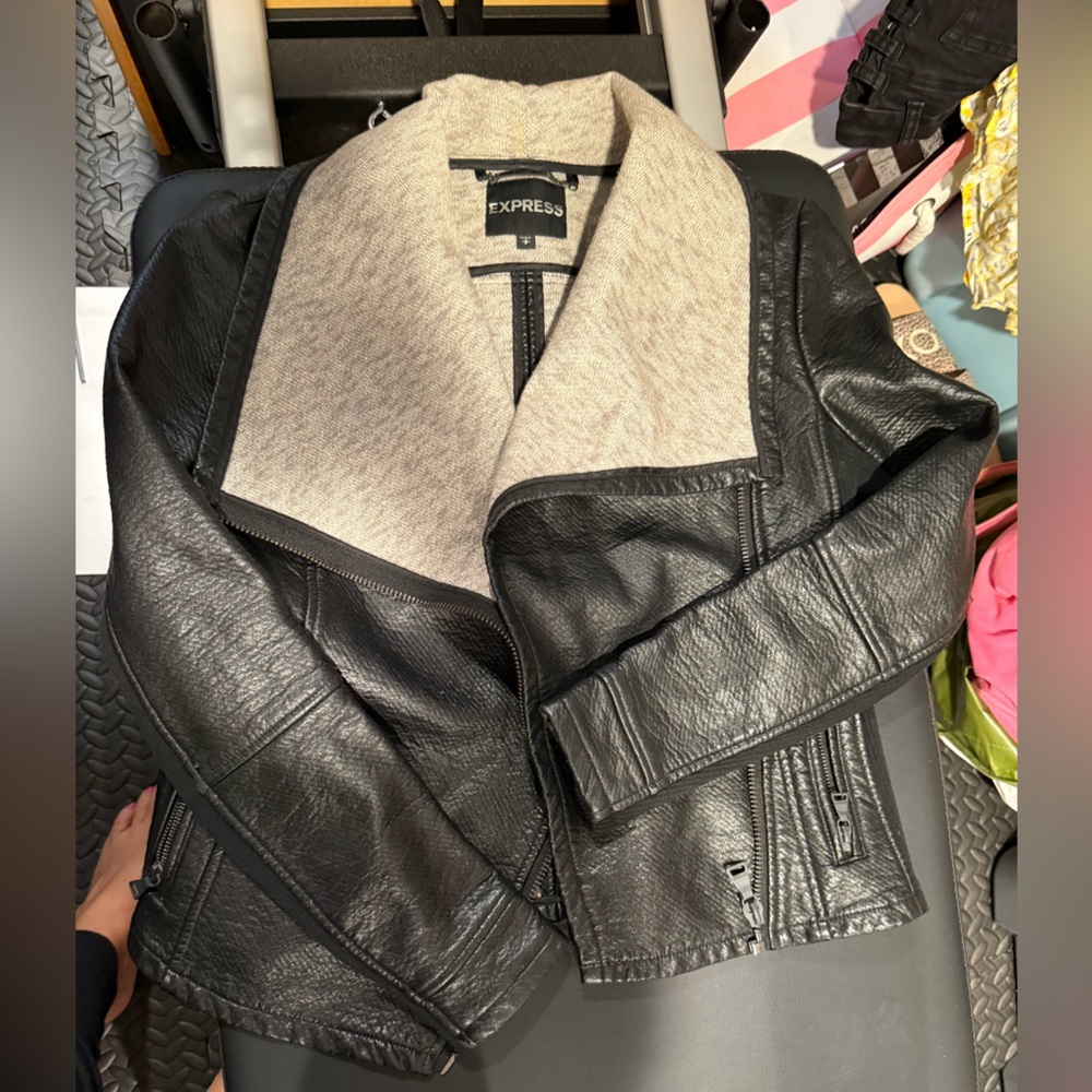 Express Black and Gray Leather Jacket